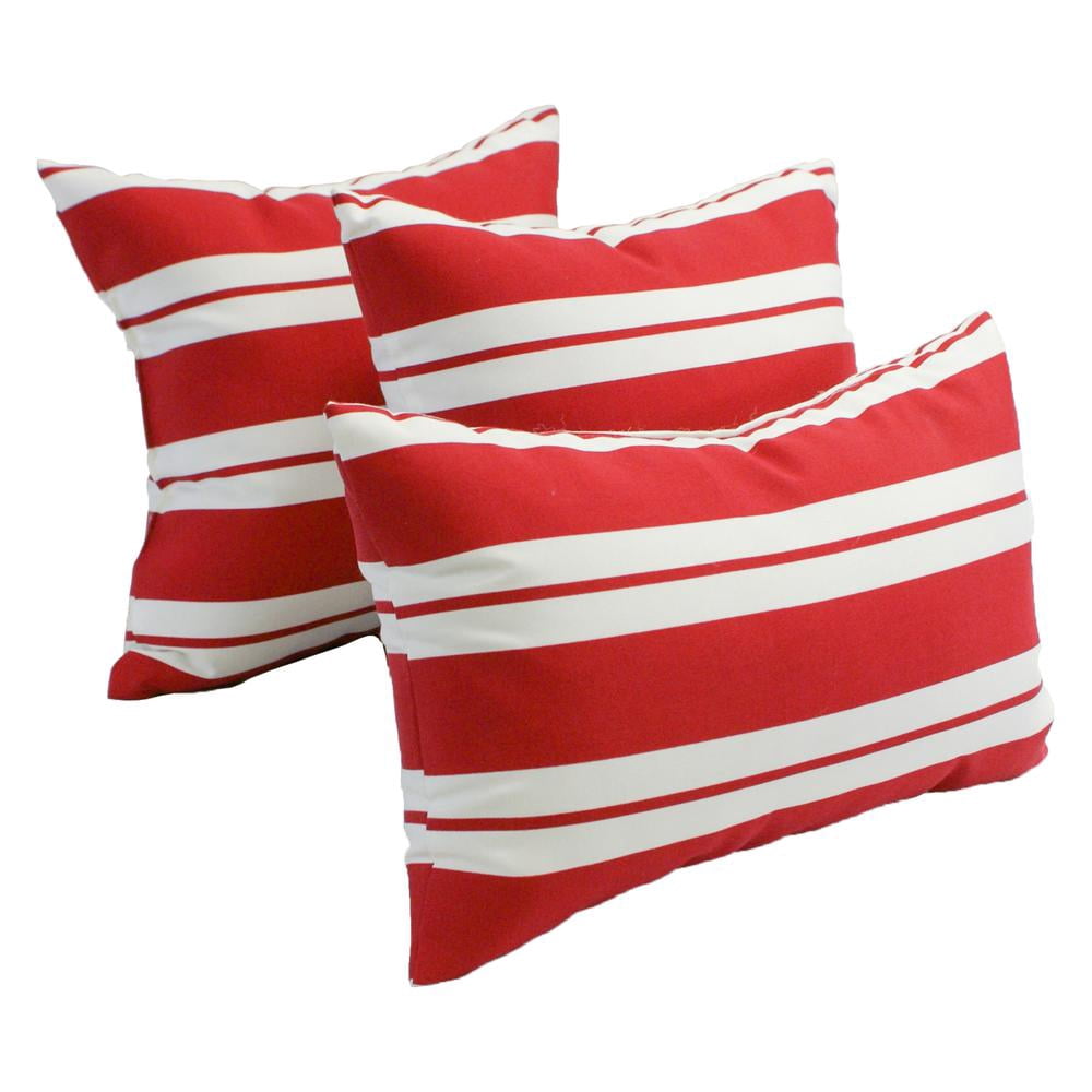 Blazing Needles 9917-S3-CO-JO18-12 Spun Polyester Outdoor Throw Pillows, Red Striped - Set of 3