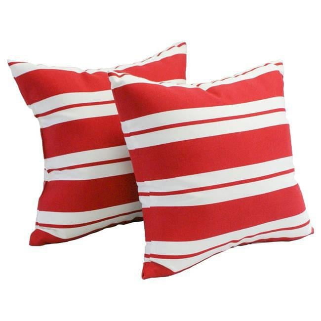 Red and White Striped Square Polyester Outdoor Throw Pillows Set