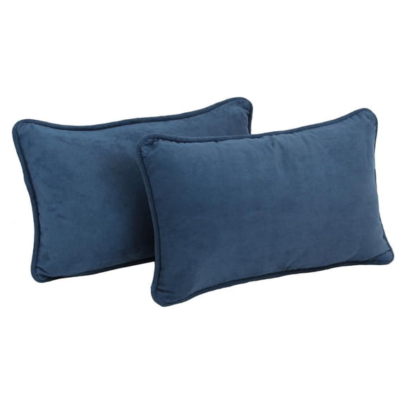Blazing Needles Corded Solid Microsuede Rectangular Throw Pillows with Inserts (Set of 2), 20" by 12", Indigo
