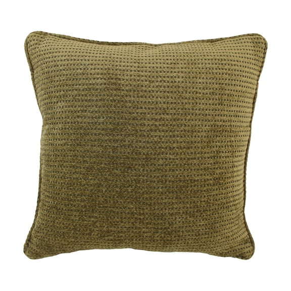 Blazing Needles Double-Corded Patterned Jacquard Chenille Square Throw Pillow with Insert, 18", Gingham Brown