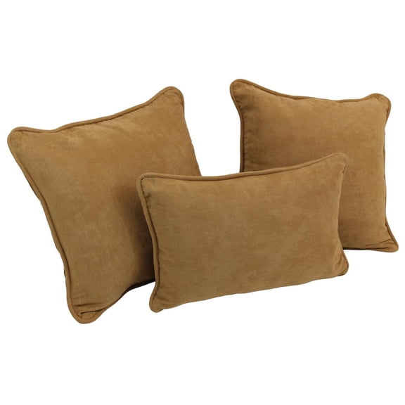 Blazing Needles 9817-CD-S3-MS-CM Double-Corded Solid Microsuede Throw Pillows with Inserts, Camel - Set of 3