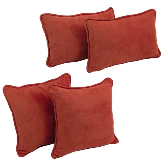 Blazing Needles 9819-CD-S4-MS-CR Double-Corded Solid Microsuede Throw Pillows with Inserts, Cardinal Red - Set of 4