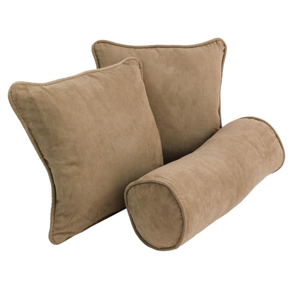Blazing Needles Double-corded Solid Microsuede Throw Pillows with Inserts (Set of 3) Java