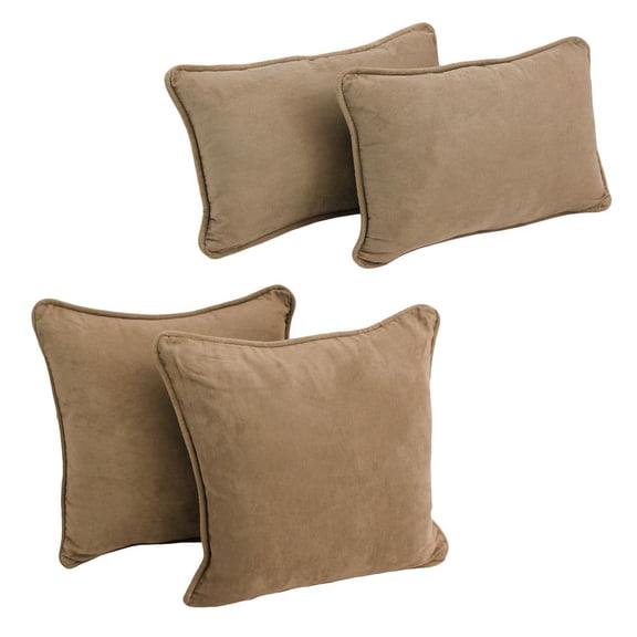 Blazing Needles Double-Corded Solid Microsuede Throw Pillows with Inserts, Java - Set of 4