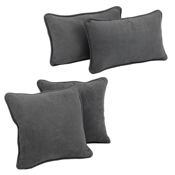 Blazing Needles 9819-CD-S4-MS-GY Double-Corded Solid Microsuede Throw Pillows with Inserts, Steel Grey - Set of 4