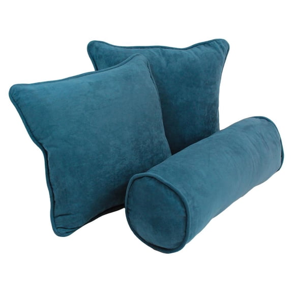 Blazing Needles 9815-CD-S3-MS-TL Double-Corded Solid Microsuede Throw Pillows with Inserts, Teal - Set of 3