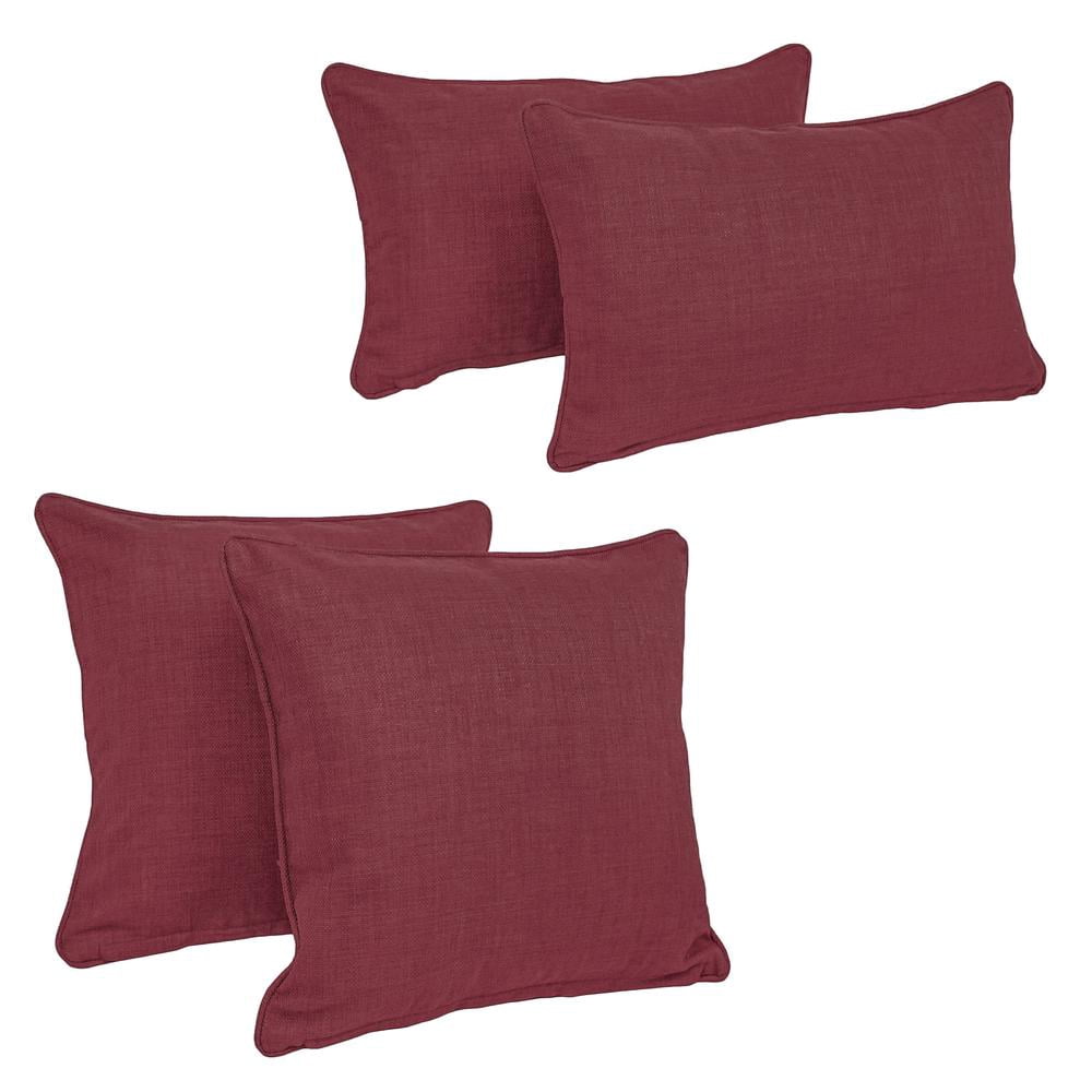 Double-corded Solid Outdoor Spun Polyester Throw Pillows with Inserts (Set of 4) 9819-CD-S4-REO-SOL-17