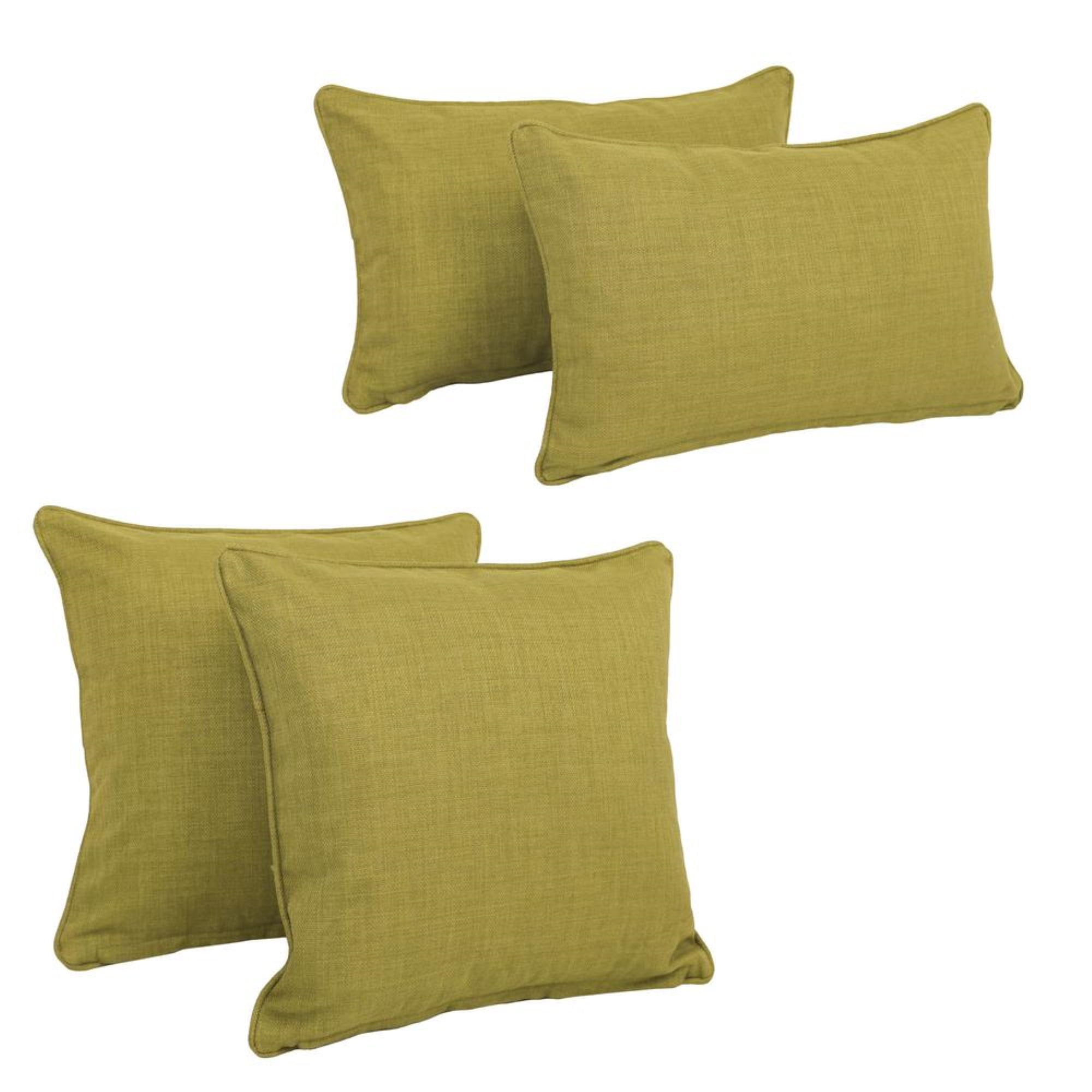 Double-corded Solid Outdoor Spun Polyester Throw Pillows with Inserts (Set of 4), Avocado
