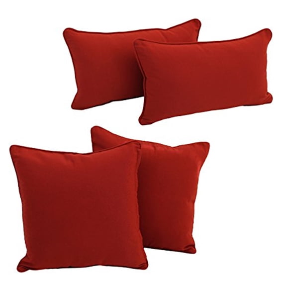 Double-corded Solid Twill Throw Pillows with Inserts (Set of 4) - Ruby Red