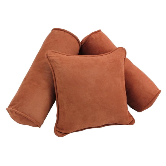 Double-corded Solid Microsuede Throw Pillows with Inserts (Set of 3) - Spice