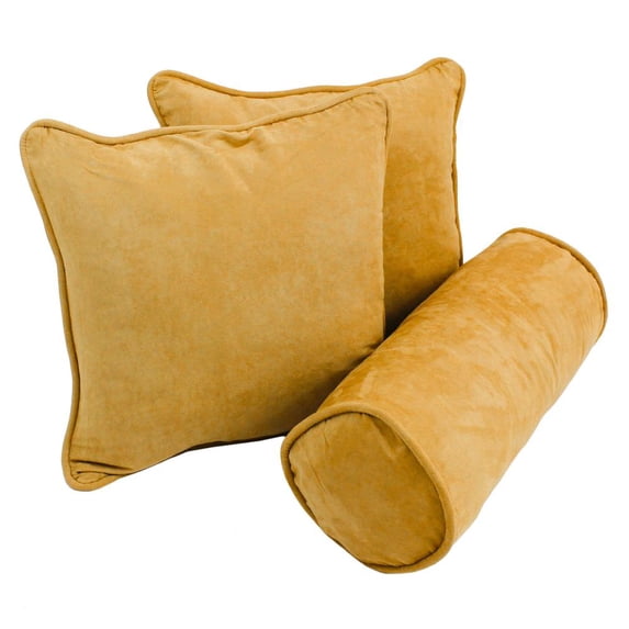 Blazing Needles Double-corded Solid Microsuede Throw Pillows with Inserts (Set of 3)-Style:Lemon