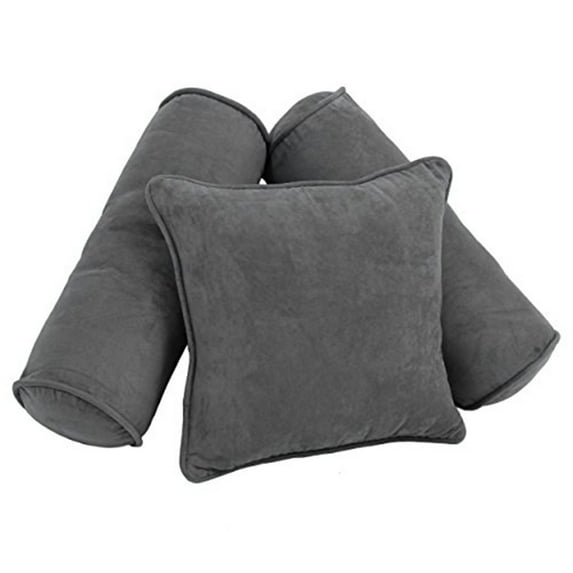 Double-corded Solid Microsuede Throw Pillows with Inserts (Set of 3), Steel Grey