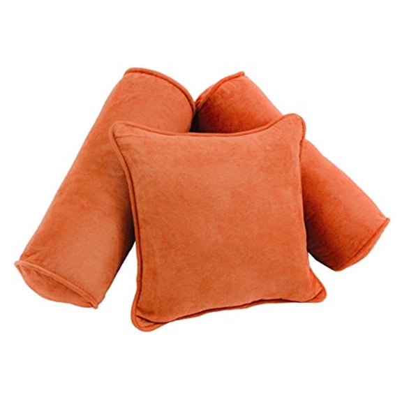 Double-corded Solid Microsuede Throw Pillows with Inserts (Set of 3), Tangerine Dream