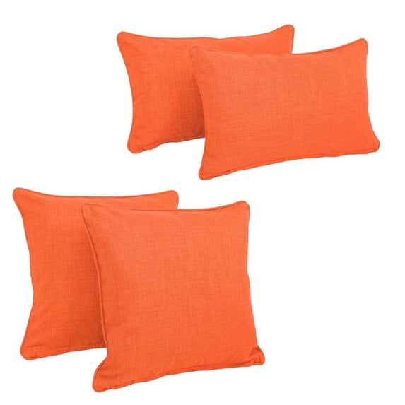 Blazing Needles Double-Corded Solid Outdoor Spun Polyester Throw Pillows with Inserts Set, Set of 4, Tangerine Dream