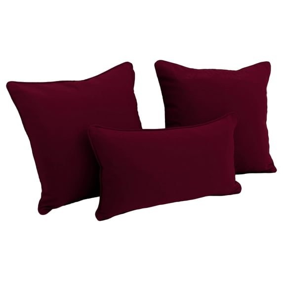 Blazing Needles 9817-S3-CD-TW-BG Double-Corded Solid Twill Throw Pillows with Inserts (Set of 3), Burgundy