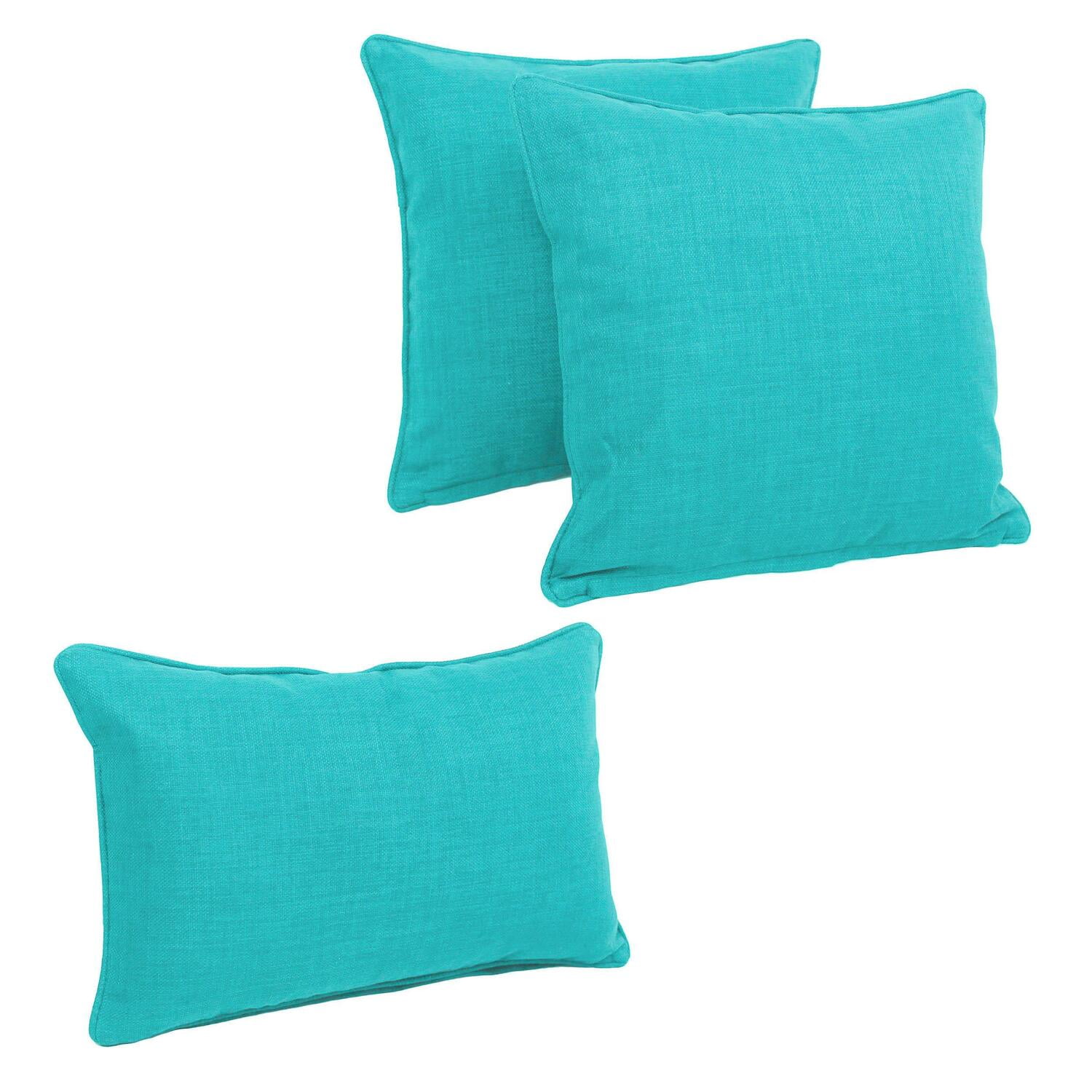 Blazing Needles Double-Corded Solid Outdoor Spun Polyester Throw Pillows with Inserts Set, Set of 3, Aqua Blue