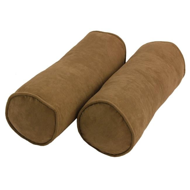 Saddle Brown Microsuede Double-Corded Bolster Pillows, 20" x 8", Set of 2