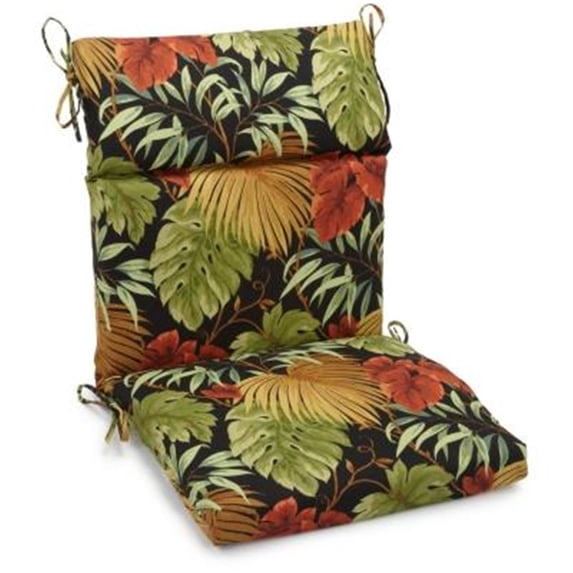 Blazing Needles Spun Polyester Outdoor Squared Seat/Back Chair Cushion-Color:Tropique Raven