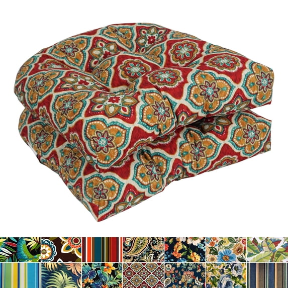 Blazing Needles Outdoor Rounded Back Chair Cushion, 19" x 19", Hadia Franco Noir 2 Count