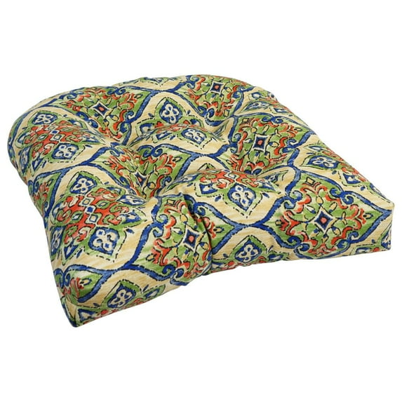 Blazing Needles 19-inch U-Shaped Spun Polyester Outdoor Tufted Dining Chair Cushion Splendor Festive