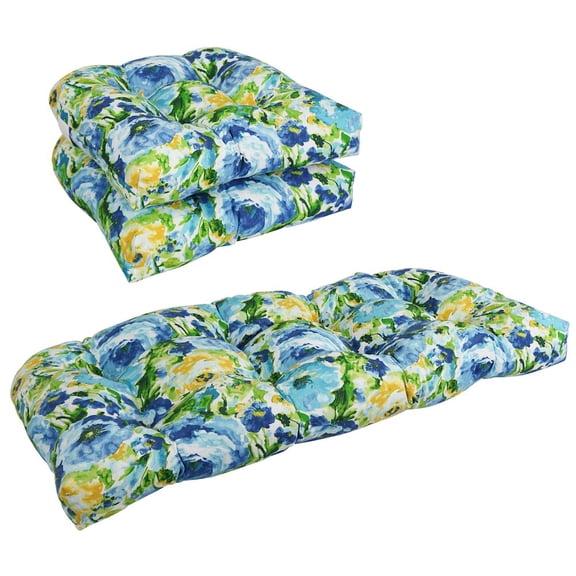 Blazing Needles U-Shaped Patterned Spun Polyester Tufted Settee Cushion Set (Set of 3)
