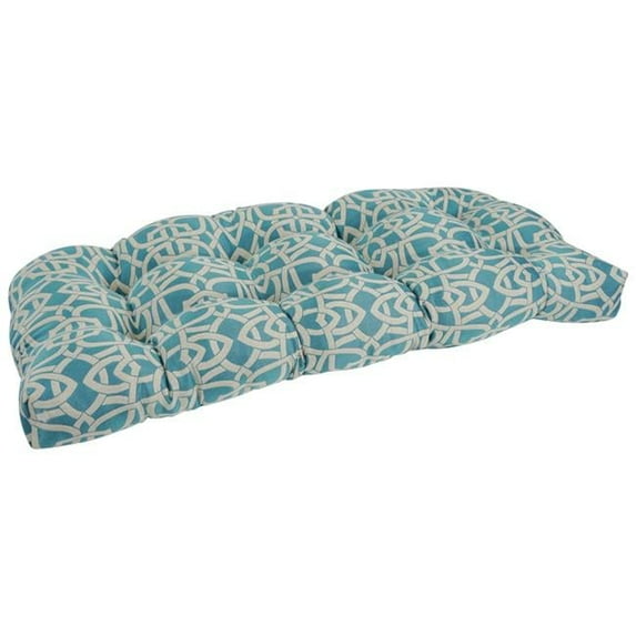 Blazing Needles Rounded Back Tufted Premium Woven Outdoor Loveseat Cushion, 42 x 19, Dolan Tuquoise