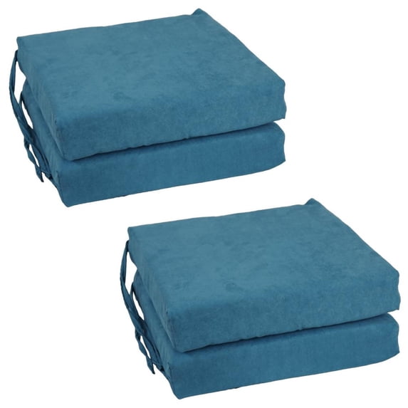 Blazing Needles Set of 4 Indoor Microsuede Chair Cushions, Teal