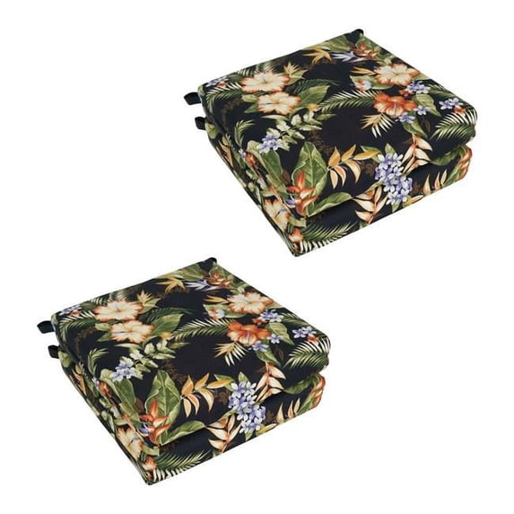 Blazing Needles 916X16FP-T-4CH-REO-12 Spun Polyester Outdoor Dining Chair Cushions, Freeport Ebony - Set of 4