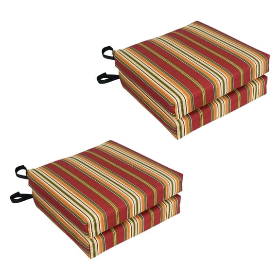 Blazing Needles 16-inch Square Outdoor Chair Cushions (Set of 4) - Kingsley Stripe Ruby