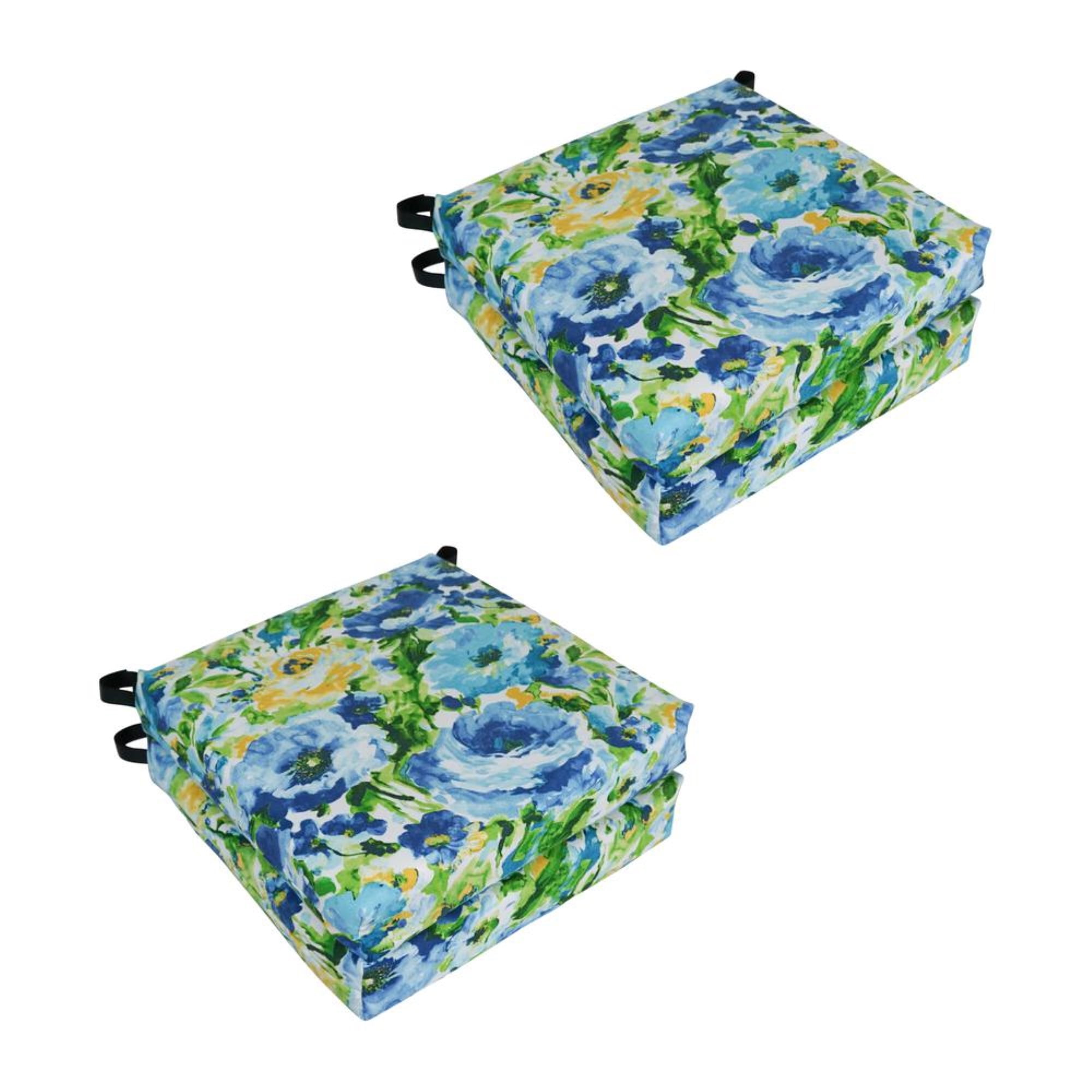 Lesandra Sunblue Floral Polyester Outdoor Chair Cushions, Set of 4
