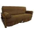thumbnail image 1 of Blazing Needles Solid Microsuede Double Corded 8" to 9" Futon Slipcover Set with 2 Bolster Pillows (Set of 3), Full, Saddle Brown, 1 of 2