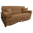 thumbnail image 1 of Blazing Needles Solid Microsuede Double Corded 8" to 9" Futon Slipcover Set with 4 Throw Pillows (Set of 5), Full, Saddle Brown, 1 of 3