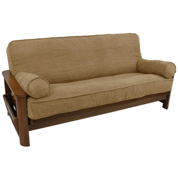 Blazing Needles Solid Microsuede Double Corded 8 to 9-inch Full Futon Cover Set with Two 20 by 8-inch Bolster Pillows (Set of 3)-Color:Java