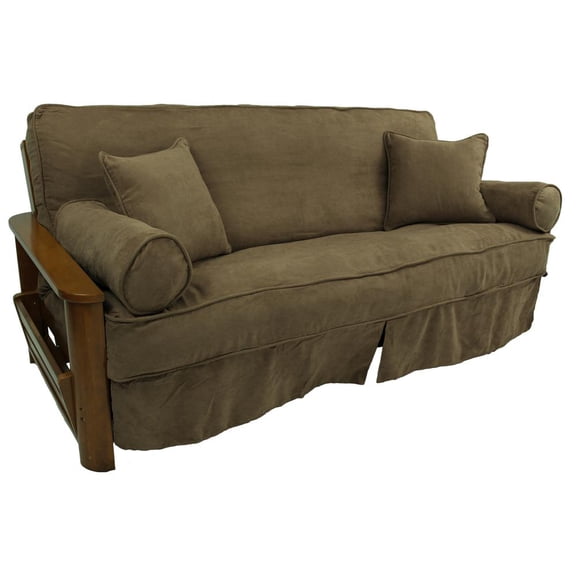 Blazing Needles Solid Microsuede Double Corded 8 to 9-inch Full Futon Slipcover Set with Four Throw Pillows (Set of 5)