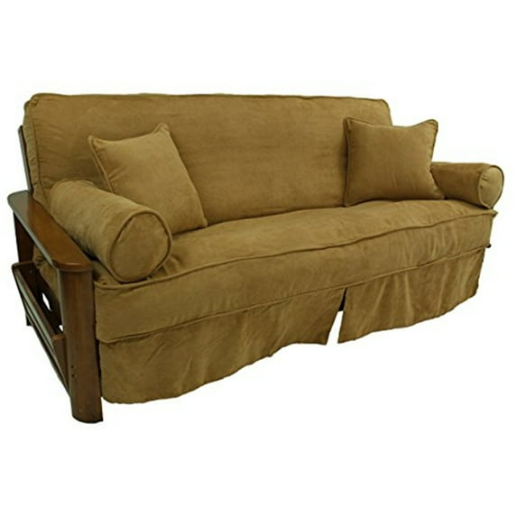 Blazing Needles Solid Microsuede Double Corded 8 to 9-inch Full Futon Slipcover Set with Four Throw Pillows (Set of 5)-Color:Chocolate