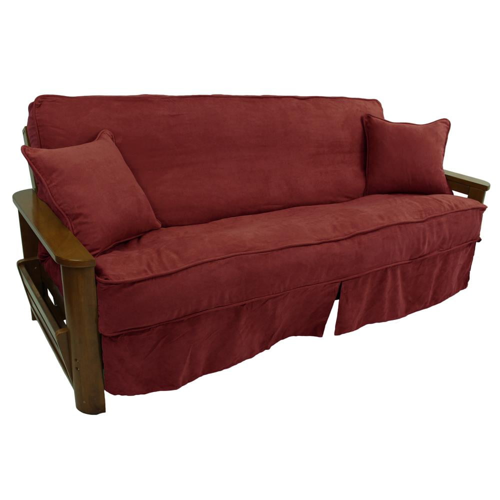 Teal Microsuede Full Futon Slipcover Set with Throw Pillows