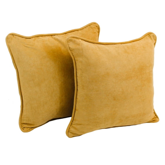 Blazing Needles Solid Microsuede Double-Corded Square Throw Pillows with Inserts (Set of 2), 18", Lemon