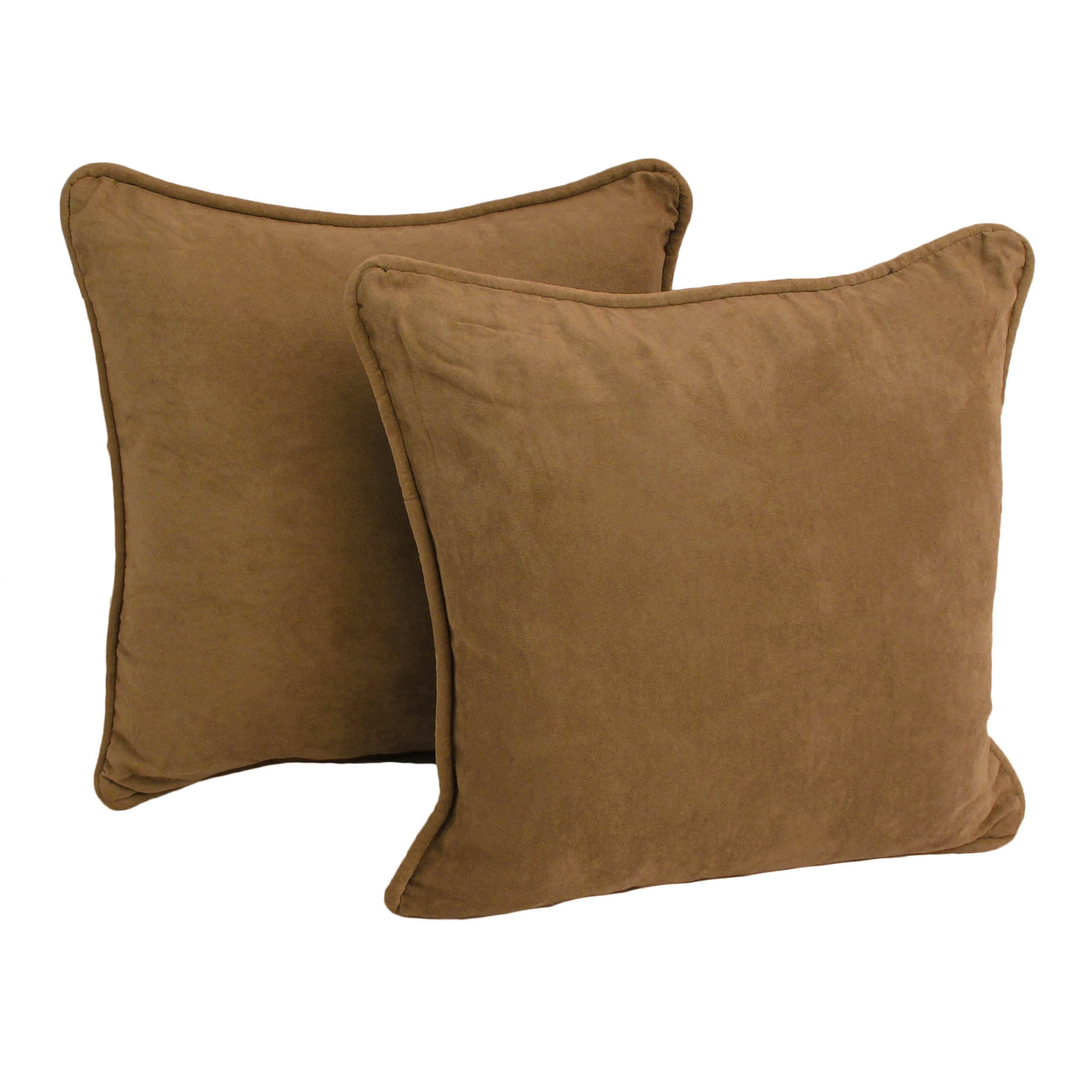 Saddle Brown Microsuede Double-Corded Square Throw Pillows, Set of 2