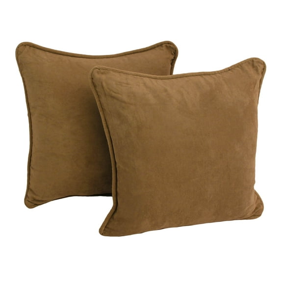 Blazing Needles Solid Microsuede Double-Corded Square Throw Pillows with Inserts (Set of 2), 18", Saddle Brown