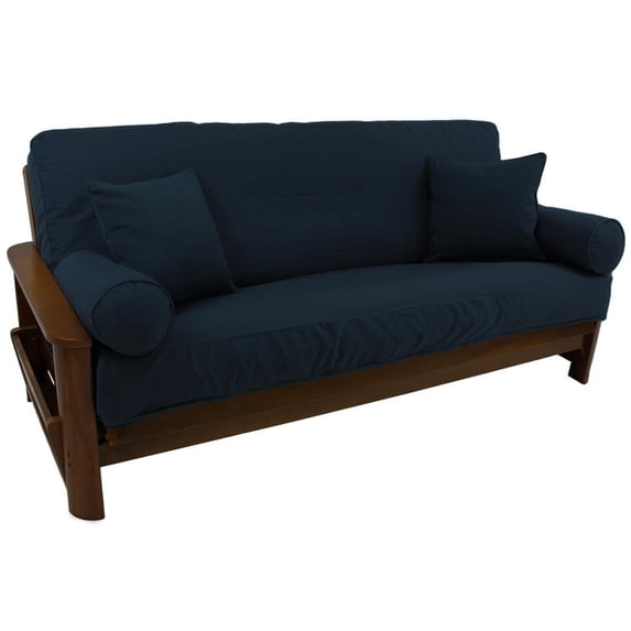 Blazing Needles Solid Twill 8 to 9-inch Full Futon Cover Set with Four Throw Pillows (Set of 5)-Color:Navy
