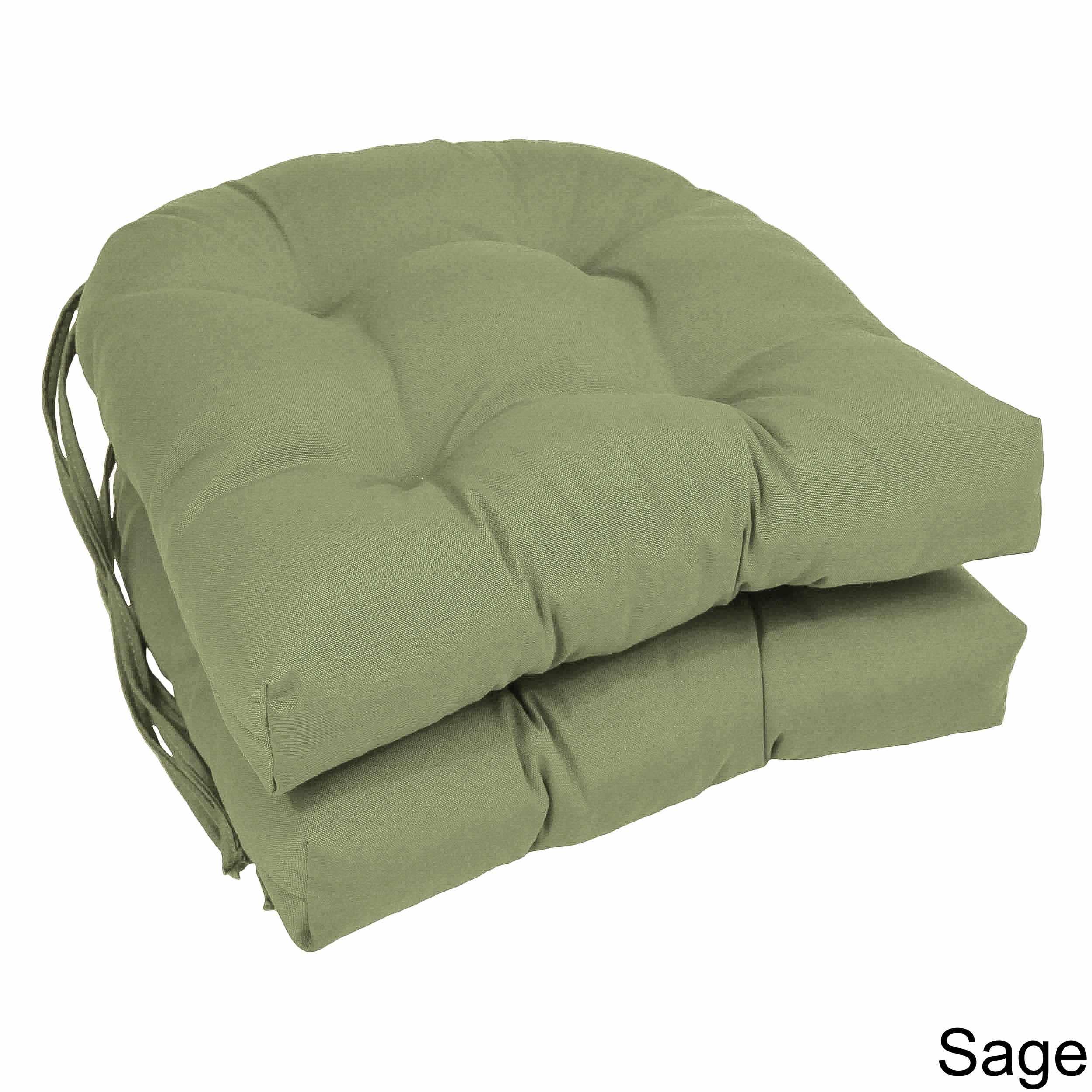 Sage Green Twill U-Shaped Tufted Chair Cushions, Set of 2