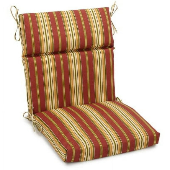 Blazing Needles Spun Polyester Outdoor Squared Seat/Back Chair Cushion-Color:Kingsley Stripe Ruby