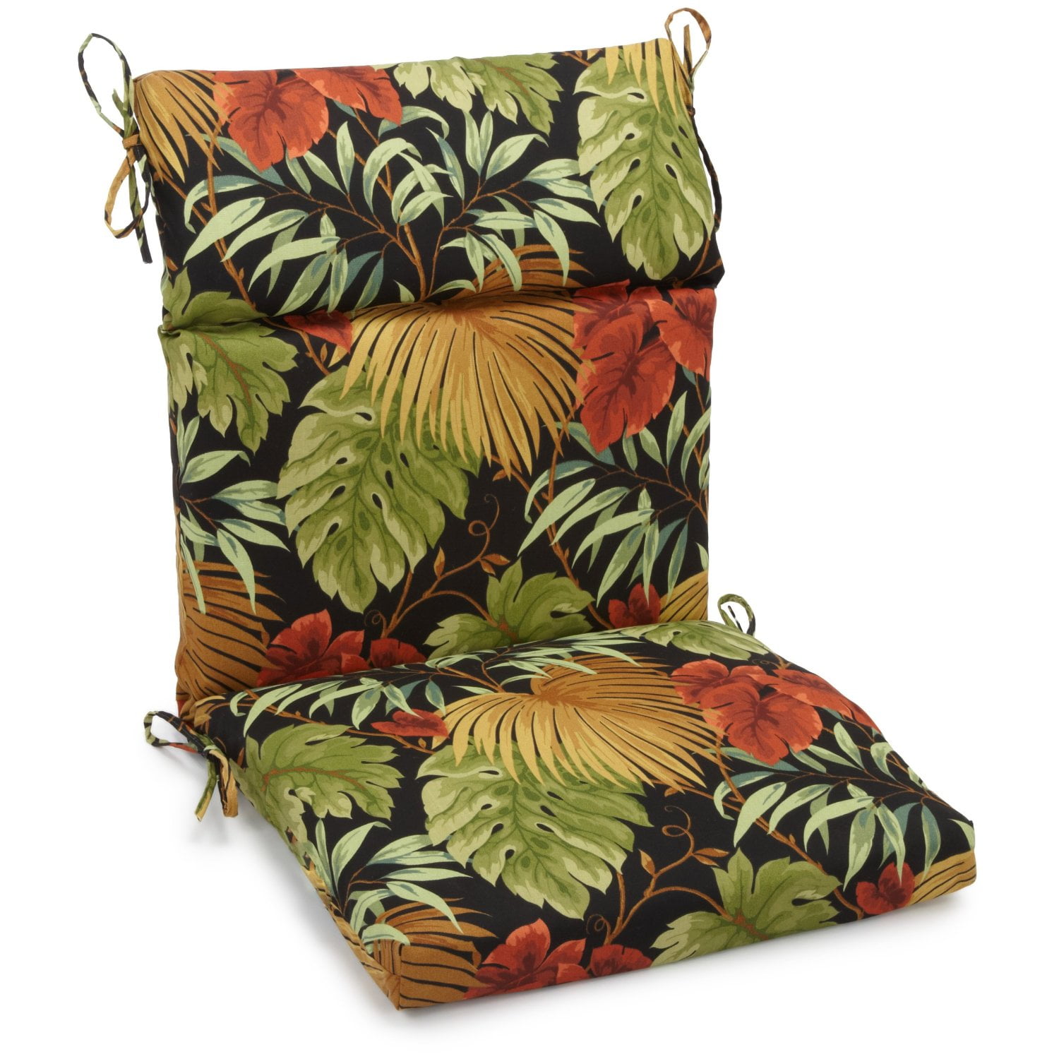 Blazing Needles 20-inch by 42-inch Spun Polyester Patterned Outdoor Squared Seat/ Back Chair Cushion, Tropique Raven