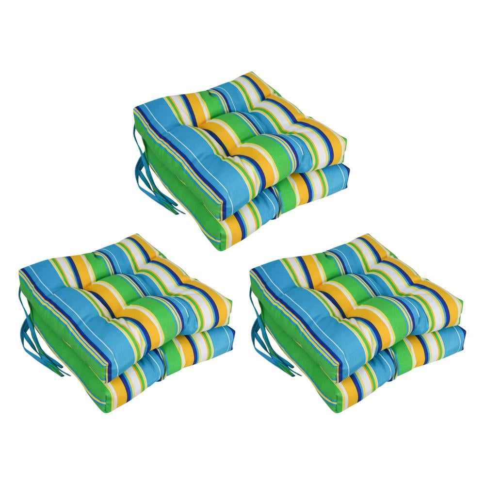 Blazing Needles 916X16SQ-T-6CH-REO-56 Spun Polyester Square Tufted Outdoor Dining Chair Cushions, Covert Bluebell - Set of 6