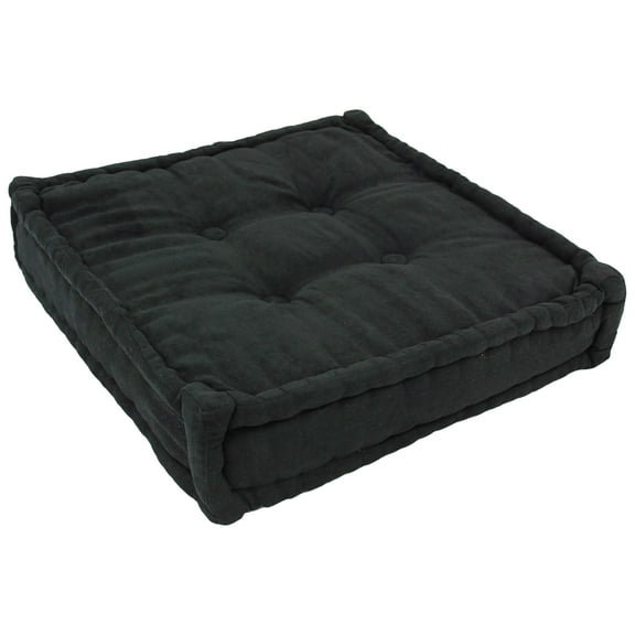 20-inch Square Corded Floor Pillow with Button Tufts - Black