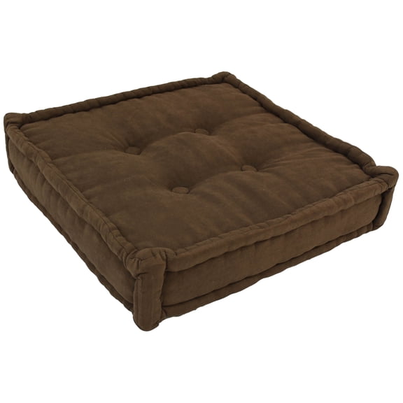 20-inch Square Corded Floor Pillow with Button Tufts - Chocolate