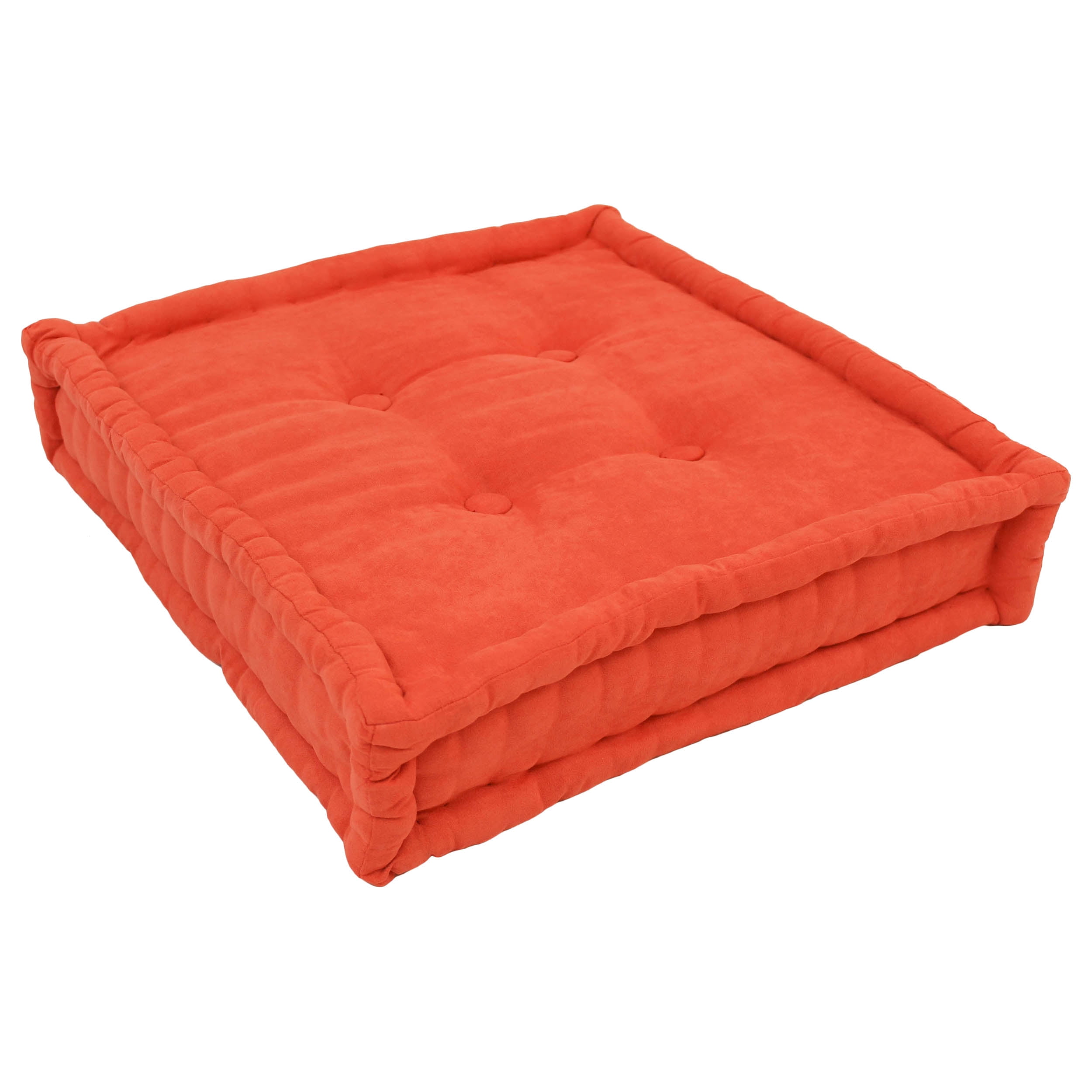 Tangerine Dream 20" Button-Tufted Microsuede Square Floor Pillow