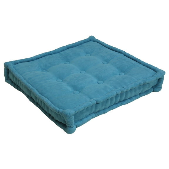 25-inch Square Corder Floor Pillow with Button Tufts - Aqua Blue