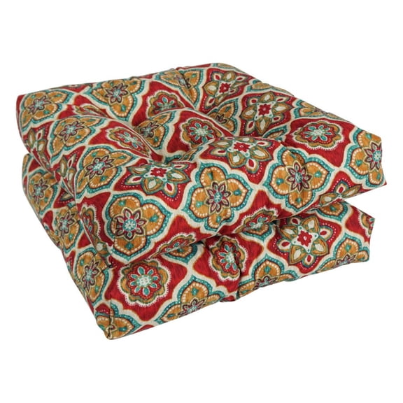 Blazing Needles Squared Patterned Tufted Dining Chair Cushions, Polyester Multicolor, 19 in Set of 2