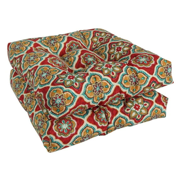 Blazing Needles Squared Patterned Tufted Dining Chair Cushions, Polyester Multicolor, 19 in Set of 2
